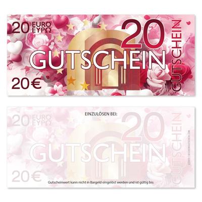 Wertgutscheine / Euro-Box-Gutscheine 20EUR / Muttertag Valentinstag: Ansicht Vorderseite und Rückseite Wertgutscheine für Gutscheinverpackung Gutschein bestellen blanko Gutscheine Card Geschenkgutschein Vorlage Geschenkgutschein-shop U12820 Muttertag Muttertagsgutschein 14. Februar Valentinstag