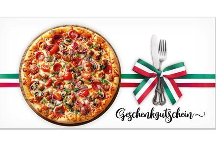 Geschenkgutschein Multicolor zum Falten / Italienische Restaurants: Vorderseite der Geschenkgutscheine gefaltet Gutschein für italienische Restaurants