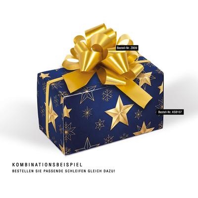 Surprise-Box: Ansicht Surprise-Box mit passendem Zubehör Surprise-Box mit Geschenkgutschein auf den Innenseiten und blau-goldenem Weihnachtsmotiv mit goldenen Sternen und Schneeflocken
