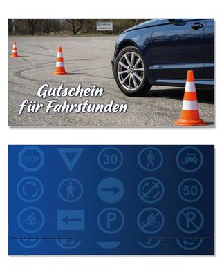 Geschenkgutschein Multicolor zum Falten / Fahrschule Fahrstunden: Außenseiten der Geschenkgutscheine geschlossen
