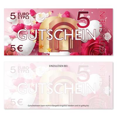 Wertgutscheine / Euro-Box-Gutscheine 5EUR / Muttertag Valentinstag: Ansicht Vorderseite und Rückseite Wertgutscheine für Gutscheinverpackung Gutschein Geschenkgutscheine Geschenk Gutscheine für Kunden Druckerei blanko bestellen Karten U12805 Muttertag Muttertagsgutschein 14. Februar Valentinstag