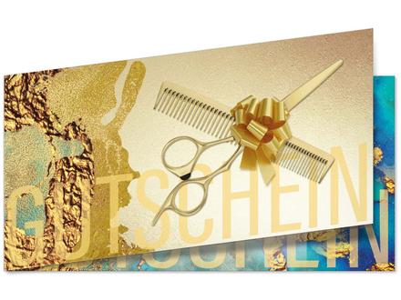 Faltgutschein DIN-lang / Friseursalon Coiffeur: Ansicht Vorderseite geschlossen Faltgutschein DIN-lang für Friseure