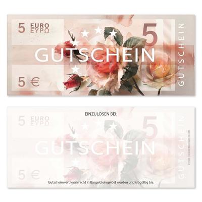 Wertgutscheine / Euro-Box-Gutscheine 5EUR: Ansicht Vorderseite und Rückseite Wertgutscheine für Gutscheinverpackung Gutschein Geschenkgutscheine Geschenk Gutscheine für Kunden Druckerei blanko bestellen Karten