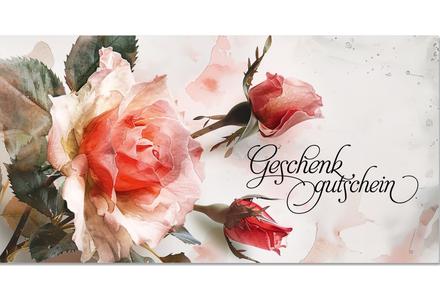 Geschenkgutschein Multicolor zum Falten: Vorderseite der Geschenkgutscheine gefaltet Geschenkgutscheine mit Rosen