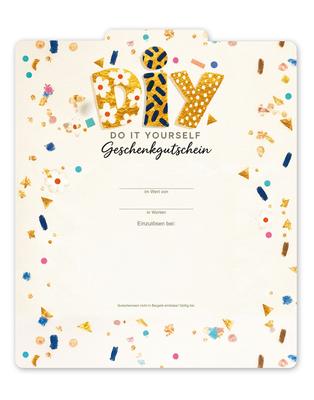 Geschenkgutschein Multicolor zum Falten / Handarbeitsbedarf DIY: Innenseite der Geschenkgutscheine offen
