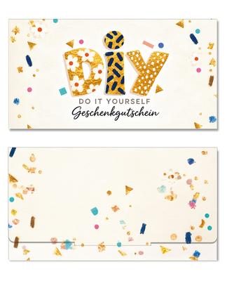 Geschenkgutschein Multicolor zum Falten / Handarbeitsbedarf DIY: Außenseiten der Geschenkgutscheine geschlossen