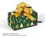 Surprise-Box mit Geschenkgutschein auf den Innenseiten, grün-goldenem Weihnachtsmotiv, Sternen, Tannenbäumen und Zuckerstangen