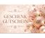 Geschenkgutschein X2082 mit rosa Weihnachtskugeln, Tannenzweigen, Schneeflocken und Glitzereffekten, ideal als Weihnachtsgutschein für Unternehmen.