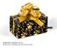 Surprise-Box mit Geschenkgutschein auf den Innenseiten, schwarz-goldenem Weihnachtsmotiv, goldenen Kugeln, Sternen und Schleifen