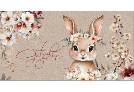 Gutschein mit Osterhase und Blumen