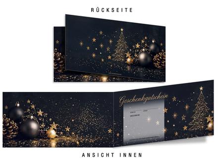 Faltgutschein DIN-lang / weihnachtlich: Ansicht Rückseite und Innenseiten geöffnet