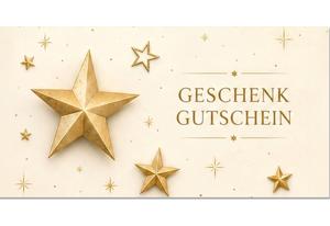 Geschenkgutschein X2086 mit schwarzem Design, roter Schleife, goldenem Schriftzug und dezenten Weihnachtsdetails.