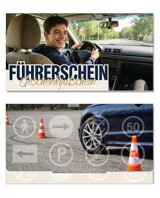 Geschenkgutschein Multicolor zum Falten / Fahrschule Fahrstunden: Außenseiten der Geschenkgutscheine geschlossen