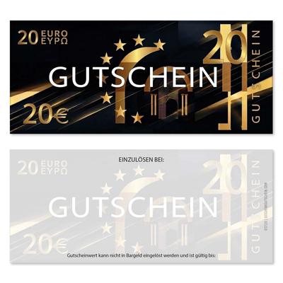 Wertgutscheine / Euro-Box-Gutscheine 20EUR: Ansicht Vorderseite und Rückseite Wertgutscheine für Gutscheinverpackung Gutschein bestellen blanko Gutscheine Card Geschenkgutschein Vorlage Geschenkgutschein-shop