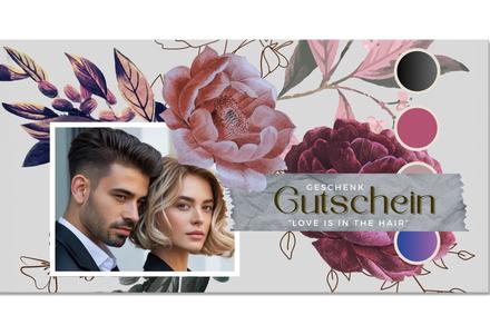 Geschenkgutschein Multicolor zum Falten / Friseure: Vorderseite der Geschenkgutscheine gefaltet Gutschein für Friseure mit Frisuren Blumen
