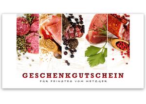 Gutschein bestellen Faltgutschein blanko Gutscheine Card Geschenkgutschein Vorlage Geschenkgutschein-shop M227 Metzgerei Fleischer Fleischhauerei Fleisch und Wurst Fleisch und Wurstwaren