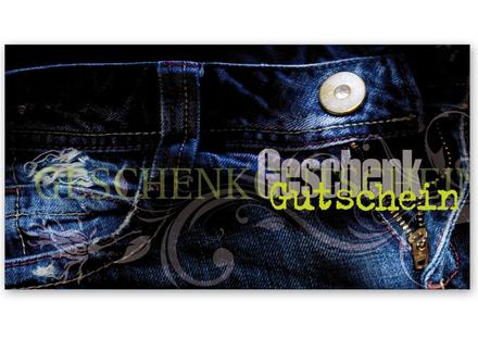 Gutschein Geschenkgutscheine Geschenk Gutscheine für Kunden Druckerei blanko bestellen Karten hauer FA237 Mode Modegeschäft Modeboutique Boutique Fashion Jeans Modegutschein Bekleidung Textilwaren