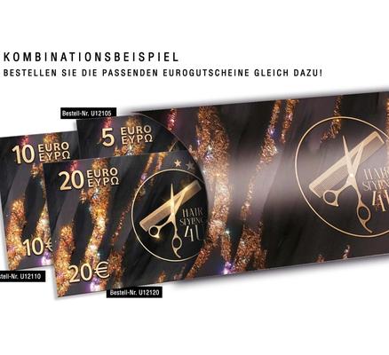 Gutscheinverpackung dreidimensional / Euro-Box / Friseursalon: Passendes Zubehör