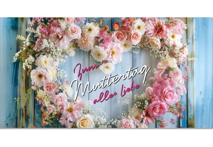 Geschenkgutschein mit Blumenherz für den Muttertag