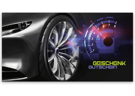 Geschenkgutschein Multicolor zum Falten / Autoteile Autozubehör Auto KFZ Tankstelle: Vorderseite der Geschenkgutscheine gefaltet Gutschein für Auto Werkstatt Autoteile Tuning Tankstelle