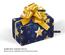 Surprise-Box mit Geschenkgutschein auf den Innenseiten und blau-goldenem Weihnachtsmotiv mit goldenen Sternen und Schneeflocken